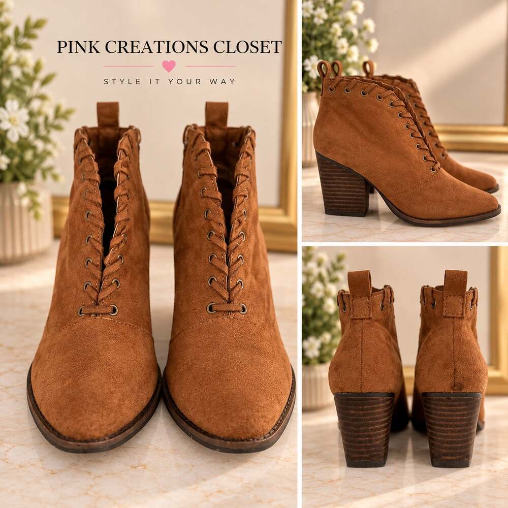 Coconuts by Matisse Cognac Suede Lace-Up Western Ankle Booties Size 6.5